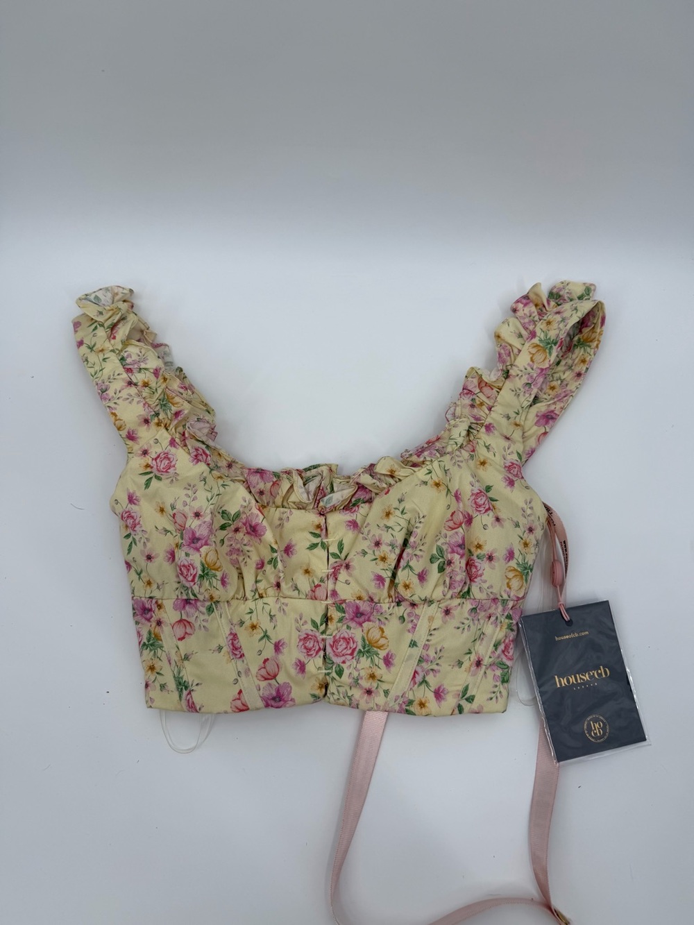 House of CB Remy Lemon Floral Corset Top NWT XS Pink Ruffle